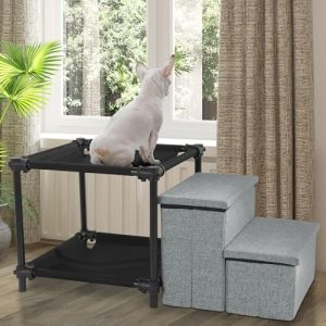 HOMBYS Multi-Level Pet Bunk Bed with Window View & Storage for Dogs and Cats | HOMBYS Pet Stairs & Perch for Multipl