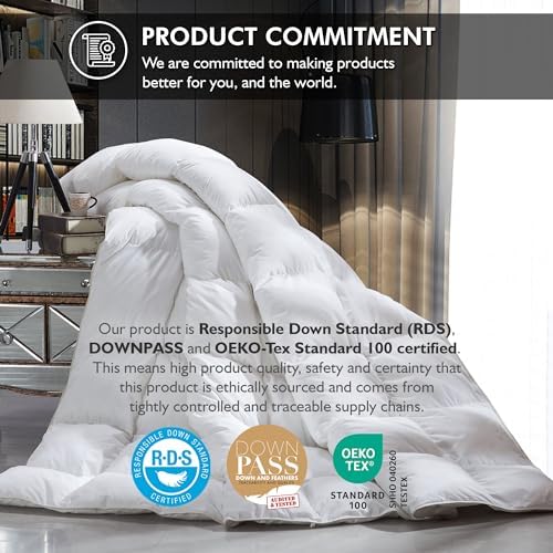 510dlfkwqkl 2.jpg Luxurious Queen Size Goose Down Fiber Comforter for Comfort and Warmth, 100% Egyptian Cotton Cover, 48 oz. Fill Weigh