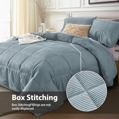 511n9qvllwl.jpg KASENTEX Grey Blue Queen Comforter Set, Fluffy Corduroy, 3 Pieces(down Alt), Cozy Bedding