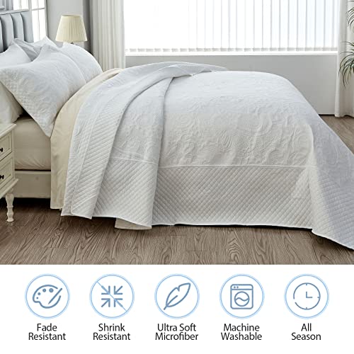 511x67dvuml.jpg Qucover White Oversized King Bedspread Soft Microfiber Lightweight California King Quilt for Warm Nights | Qucover W