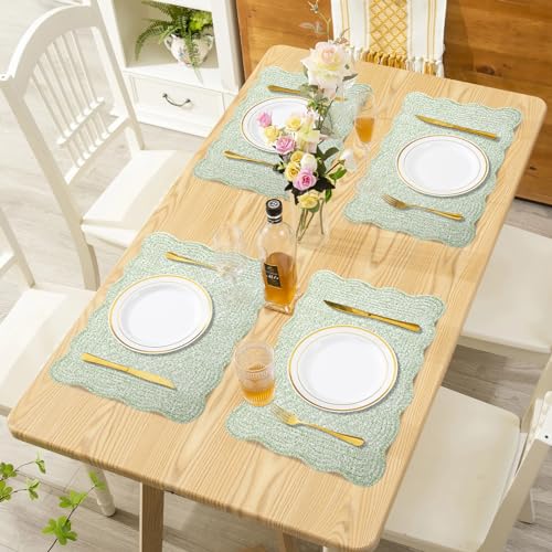 511z1ug9vbl.jpg MABOZOO Washable Cotton Quilted Placemats Set for Kitchen & Dining, Rectangular White Green Floral Design, Set of 6