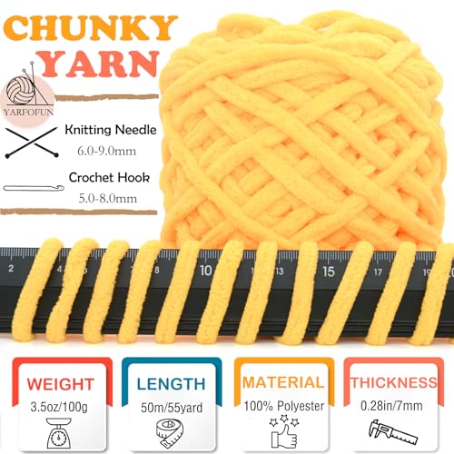 511ip8fmuxl 1.jpg Golden Yellow Chunky Chenille Yarn for Crocheting and Knitting Beginners | Thick Soft Chunky Chenille Yarn for Baby