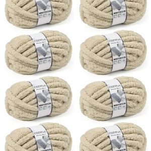 Super Chunky Knit Blanket Yarns, 8 Pack (30 yds 8 oz Each Skein), Khaki for Warm Cozy Blankets | Thick Jumbo Big Chu
