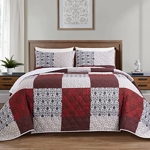 5121zfcatbl.jpg HOMBYS 128x120 Oversized King Bedspread Red&White&Brown HOMBYS Lightweight & Soft Oversized King Quilt Set Red&White&Bro