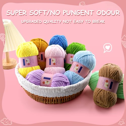 512cum8vpdl.jpg Chunky Chenille Yarn for Crocheting and Knitting - Soft Plush Sky Blue Bulky Yarn for Blankets/Amigurumi/Craft/Hats/Shoe