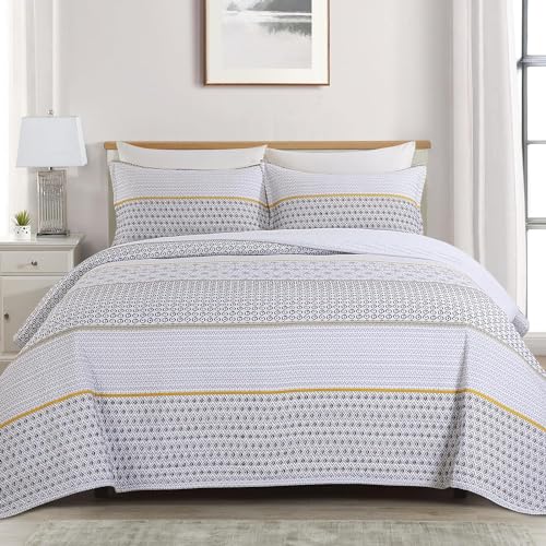 512svpu8udl 1.jpg HOMBYS Oversized King Bedspread Boho Striped Pattern Quilt Set 3 Pcs Lightweight & Soft Coverlet Bedding Set for All