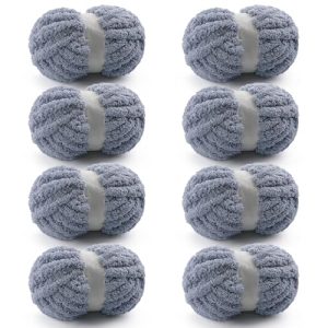 Chunky Chenille Yarn for Crocheting - Fluffy Yarn for Crochet - Jumbo Yarn for Hand Knitting (Blue Gray) | Super Bul