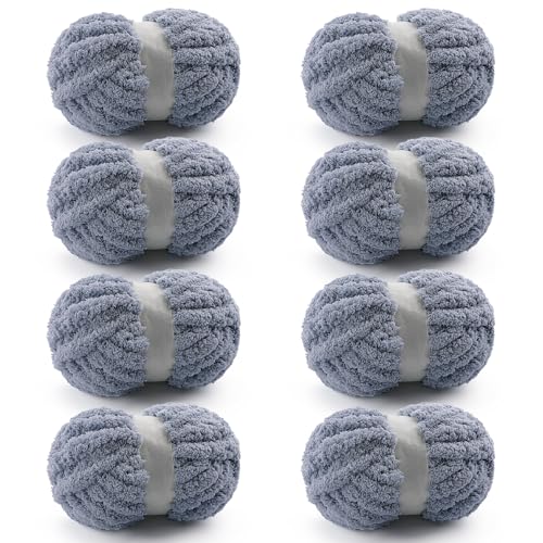 512tdrayxxl.jpg Chunky Chenille Yarn for Crocheting - Fluffy Yarn for Crochet - Jumbo Yarn for Hand Knitting (Blue Gray) | Super Bul