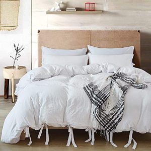 Annadaif White Duvet Cover Queen Size - Soft Washed Microfiber, 3 Pieces Bedding Set (1 Duvet Cover 90x90 Inch, 2 Pillow