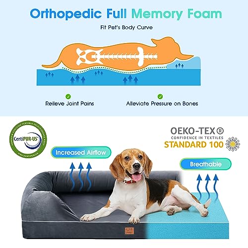 513estnp5sl 1.jpg CertiPUR-US Certified Orthopedic Dog Bed Full Memory Foam, Senior Dogs, Grey, Waterproof Liner, Removable Cover | Or