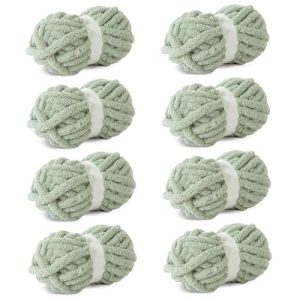 Sage Green Chunky Chenille Yarn for Hand Knitting, 8pcs, Extra Bulky Blanket Yarn