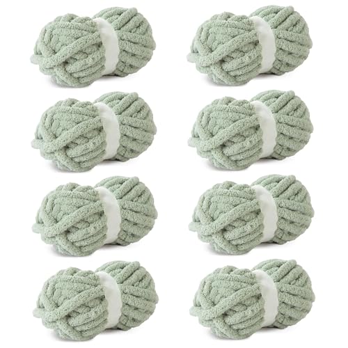 513mosyfo2l.jpg Sage Green Chunky Chenille Yarn for Hand Knitting, 8pcs, Extra Bulky Blanket Yarn
