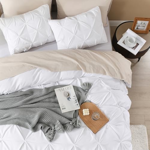 513zsfzwpfl.jpg Litanika White Queen Size Pinch Pleat Duvet Cover Set Soft Microfiber Bedding with Zipper & Corner Ties Top Rated & Best