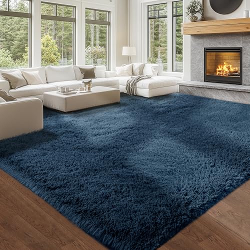 5147n2ox32l.jpg Navy Blue Plush Large Soft Shag Area Rug for Living Room and Bedroom - Modern Decor (10x14) Navy Blue Plush Soft Shag