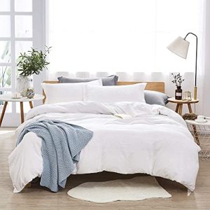 Dreaming Wapiti Washed Microfiber Queen Size Duvet Cover Set - Soft and Breathable with Zipper Closure & Corner Ties (Wh