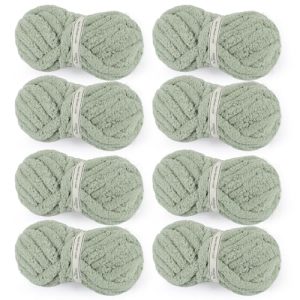 Jumbo Sage Green Chunky Chenille Yarn for Hand Knitting | Super Bulky Sage Green Chenille Yarn for Crocheting and Kn