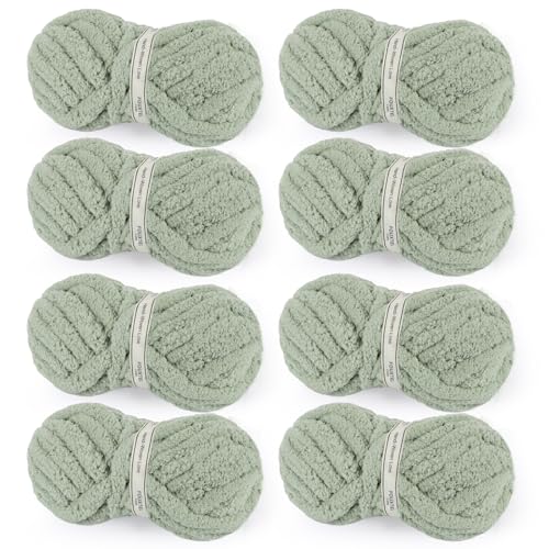514p0mluinl.jpg Jumbo Sage Green Chunky Chenille Yarn for Hand Knitting | Super Bulky Sage Green Chenille Yarn for Crocheting and Kn