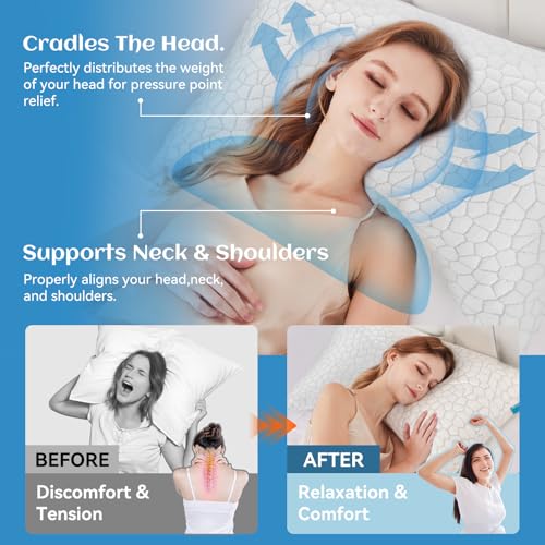 514zlmmgknl 1.jpg Neck and Shoulder Pain Relief Cervical Pillow for Side Sleepers - Cooling Ergonomic Crescent Memory Foam Queen Size S