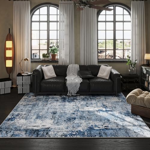 51574ijrsl 1.jpg Boho Rug Washable Large Area Rug Non-Slip Non-Shedding Faux Wool for Living Room, Farmhouse, Blue Boho Rug Washable Soft