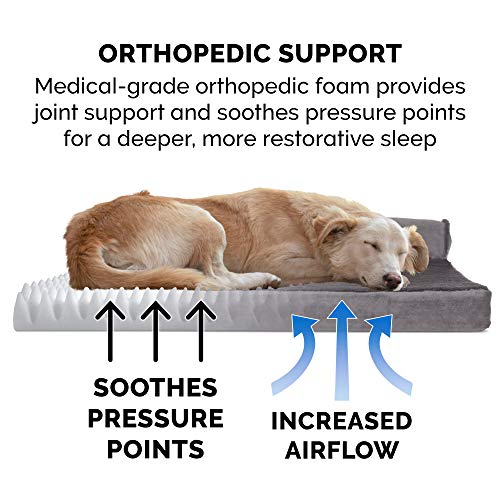 515fw3wzekl.jpg Furhaven Plush & Velvet L Shaped Chaise Orthopedic Dog Bed for Large Dogs, Removable Bolsters & Washable Cover - Up to 9