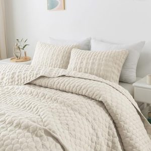 WDCOZY Ivory Oversized Cal King Quilt Bedding Set, 3 Pieces, 116x106 Inches
