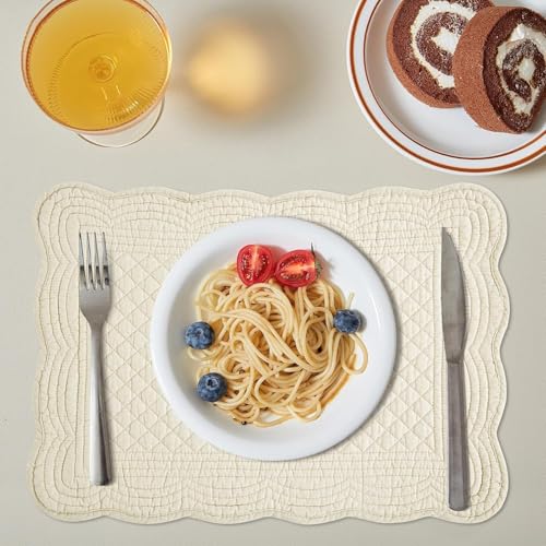 5165wqxstyl.jpg HOMBYS Quilted Placemats Set of 8 for Kitchen Table Washable Rectangular Cotton Placemats (Flax) OEKO-TEX STANDARD 100