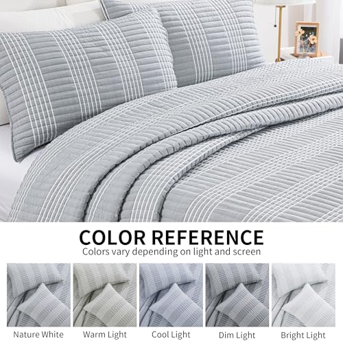 5167lybkhl.jpg HOMBYS Lightweight Plaid Bedspread Coverlet Set, All Season Bohemian Home Bedding Decor, Grey HOMBYS 132x120 Seersucke