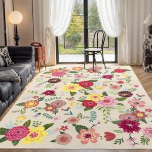 HOMBYS 8x10ft Floral Vintage Area Rug for Living Room and Bedroom | Large Boho Floor Carpet for Indoor Dining Room b