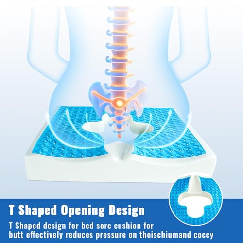 516crfkzhpl.jpg Cooling Gel Memory Foam Bed Sore Cushion for Butt | T-Shaped Pressure Relief for Wheelchair, Office & Car | Coccyx Suppo