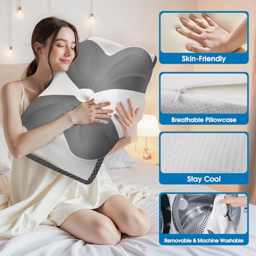 5170 e6morl 1.jpg CloudBliss Cooling Memory Foam Contour Pillow for Neck Support and Side Back Stomach Sleepers (Grey, Queen Size) | C