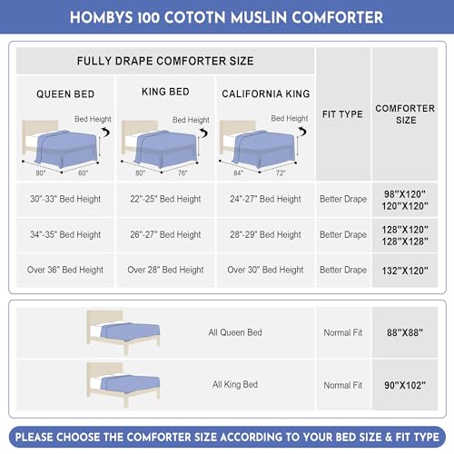 517cjb7itel 5.jpg HOMBYS 100% Cotton Muslin Oversized King Comforter for Summer Use, Lightweight and Breathable Down Alternative Soft G