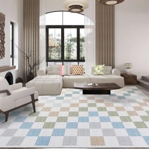 HOMBYS 9x12ft Checkered Area Rug for Living Room and Bedroom Multi-Color Checkerboard Home Deco Non-Shedding Machine Was