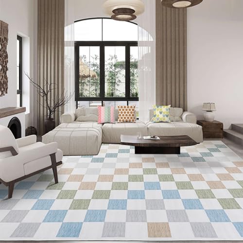 517kplvrml 2.jpg HOMBYS 9x12ft Checkered Area Rug for Living Room and Bedroom Multi-Color Checkerboard Home Deco Non-Shedding Machine Was