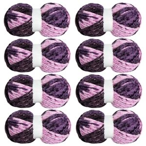 HOMBYS Soft Plush Baby Blanket Yarn for Knitting and Crocheting, Purple Pink Tie Dye (8x91yds, 8x100g) | HOMBYS Fluf