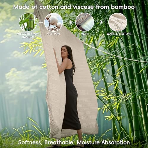517g1fdjo0l.jpg PHF Cooling Waffle Blanket Queen Size for Hot Sleepers, Lightweight Linen Breathable Blanket 90"x90" PHF Cooling Waffl