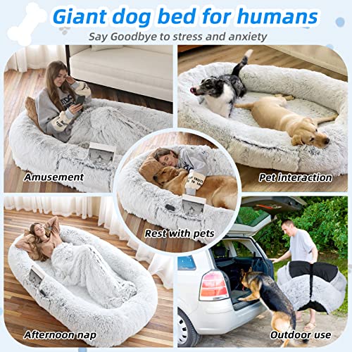 517zu7eajql 1.jpg Orthopedic Dog Bed for People and Pets - 71''x45''x12'', Washable Faux Fur, Grey Napping Dog Bed - 71''x45''x12'', Was
