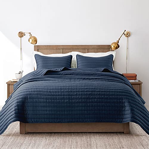 518084qfbnl.jpg ROARINGWILD Oversized California Cal King Size Navy Blue Quilt Bedding Sets for Adults, Lightweight Comforter Bed Cover,