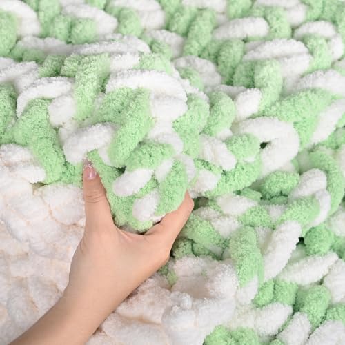 5182a2gjdvl.jpg Chunky Chenille Yarn, Fluffy Soft, Perfect for Blankets and Scarves - Green, 8 oz/226.8 g, 27yds/25m, 3/4" Diameter, US