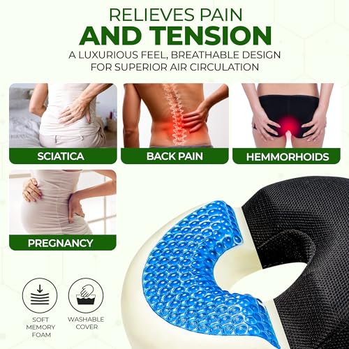 518llhofu9l.jpg Orthopedic Memory Foam Donut Gel Sitting Pillow for Tailbone Pain, Hemorrhoid, and Postpartum Relief | Donut Gel Sittin