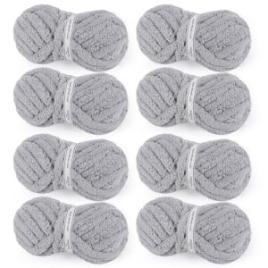 Chunky Chenille Yarn for Crocheting and Knitting - Light Grey Jumbo Pack | Super Bulky Chunky Yarn for Hand Knitting