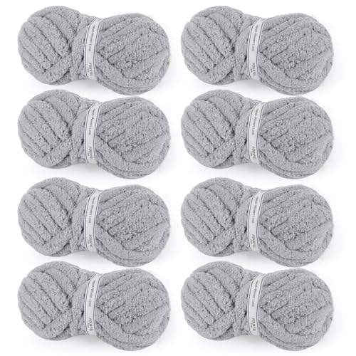 518d qh8vql.jpg Chunky Chenille Yarn for Crocheting and Knitting - Light Grey Jumbo Pack | Super Bulky Chunky Yarn for Hand Knitting