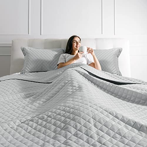 518ixl8l9cl 1.jpg HOMBYS Super King Plus 128x120 Light Grey Reversible Comforter Set Summer Lightweight Coverlet