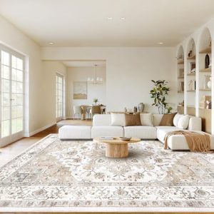 AMADA HOMEFURNISHING Low-Profile Large Washable Area Rug Vintage Rugs for Living Room Bedroom Dinning Room Durability No