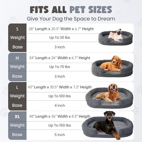 519lc3e8xjl.jpg Orthopedic Dog Bed for Large Dogs, Washable and Soft with Anti-Slip Bottom (Grey) Washable Oval Dog Couch Bed with Sid