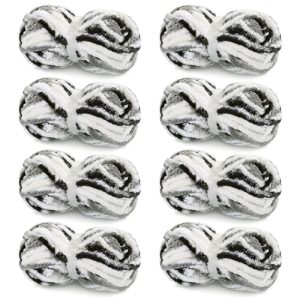 HOMBYS Super Bulky Plush Big 8 Pack Tie Dye Chunky Chenille Yarn for Arm Knitting (8, Black, Dark Grey, White) | HOM