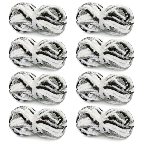 519urbfrpkl.jpg HOMBYS Super Bulky Plush Big 8 Pack Tie Dye Chunky Chenille Yarn for Arm Knitting (8, Black, Dark Grey, White) | HOM