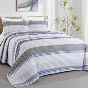 HOMBYS Stripe Oversized King Quilt Sets for All Season Soft and Lightweight Quilted Bedding Set | HOMBYS White and L