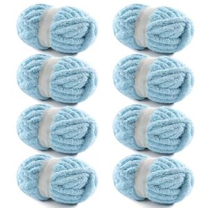 Lake Blue Chunky Yarn for Hand Knitting - Jumbo Fluffy Super Bulky Yarn 28.4 Yds 7.7 Oz Each Skein Lake Blue Chenille