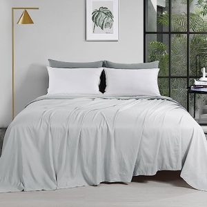 HOMBYS Light Grey Oversized King Flat Sheets, Soft & Durable, 120x120 Inches