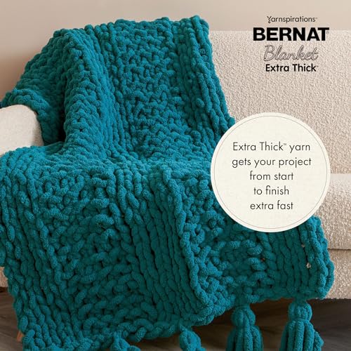 51ackwtg9vl 2.jpg Bernat Blanket Extra Thick Fog Blue Yarn for Knitting and Crocheting - Chunky Chenille Yarn - 100% Polyester - 1 Pack of